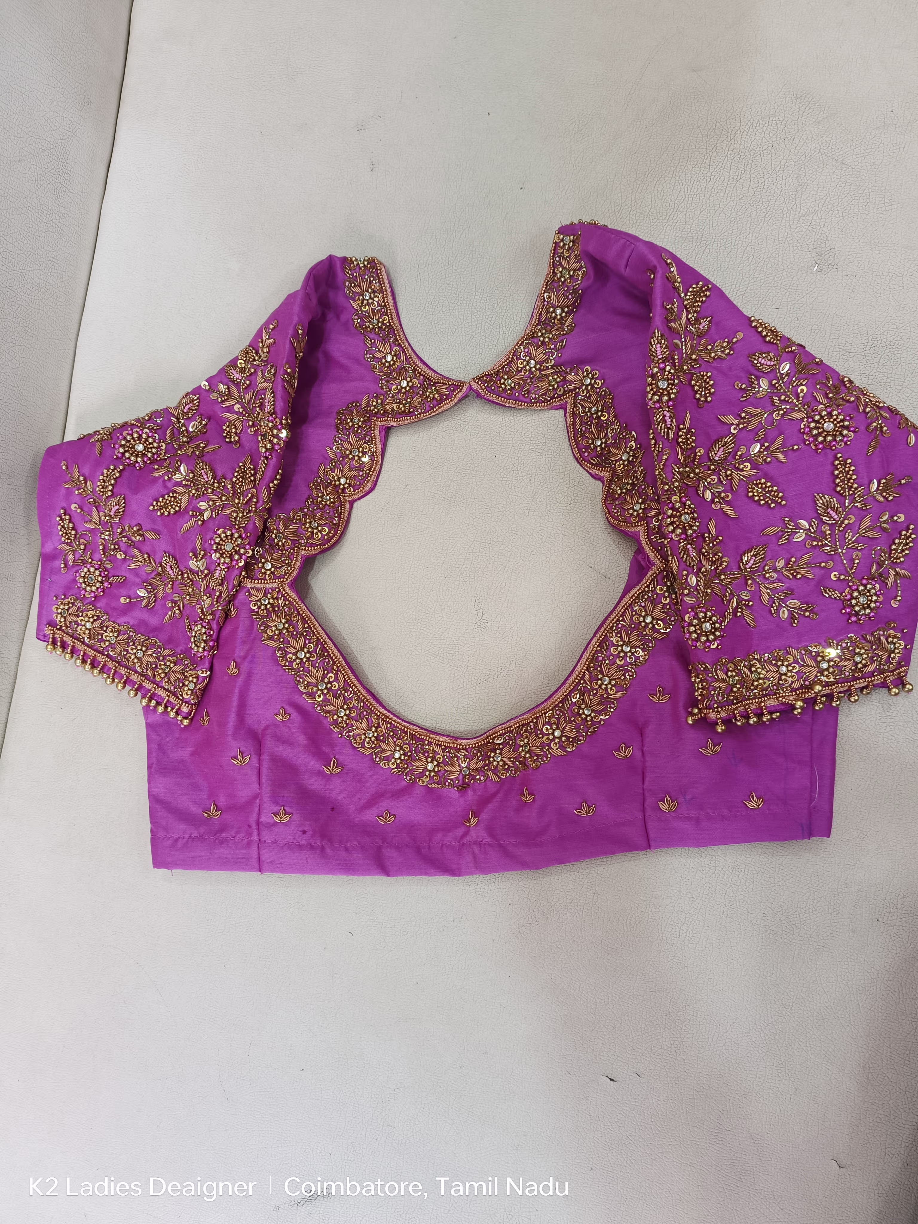 Floral Scallop Maggam Sleeve - K2 Ladies Designer